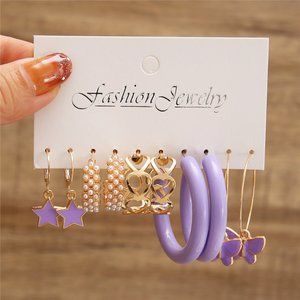 FASHION - Purple and gold color 5 earring set